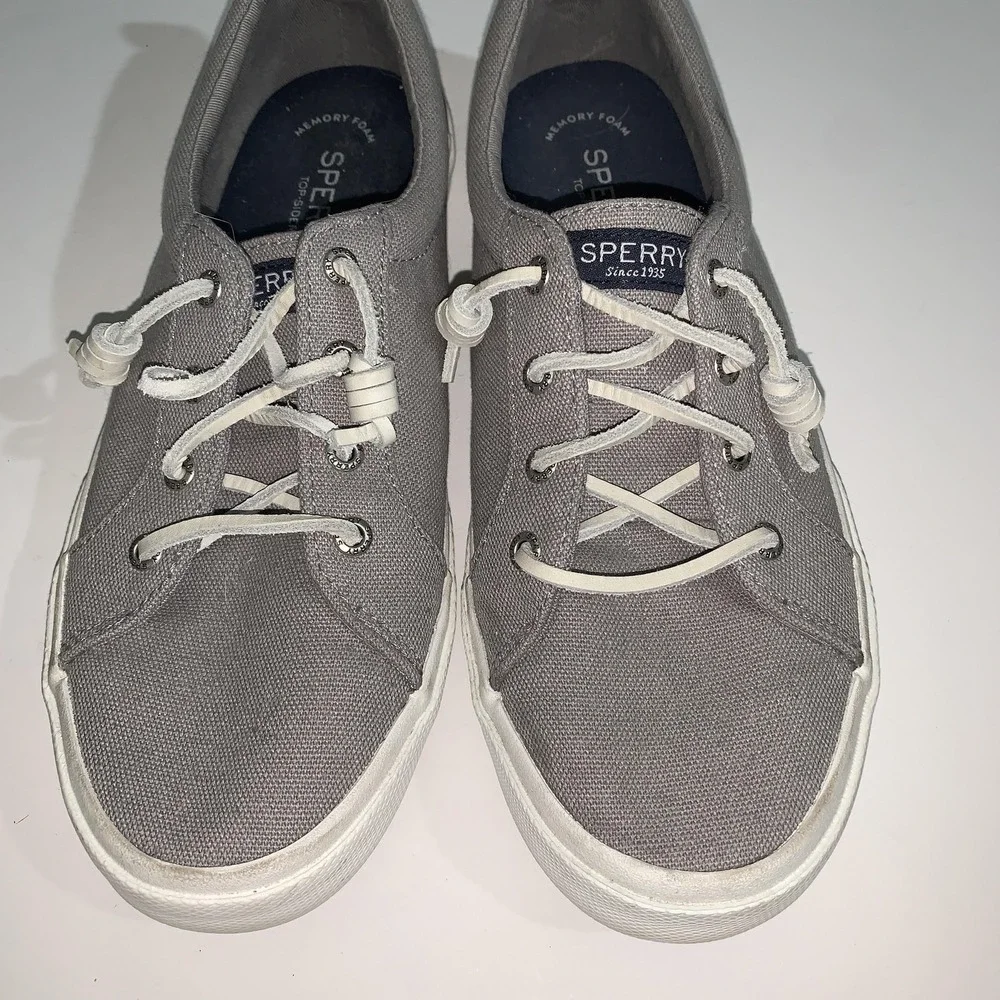 Sperry Boat Shoes Womens 8.5 Gray Canvas Pier Wave Sneaker STS85103